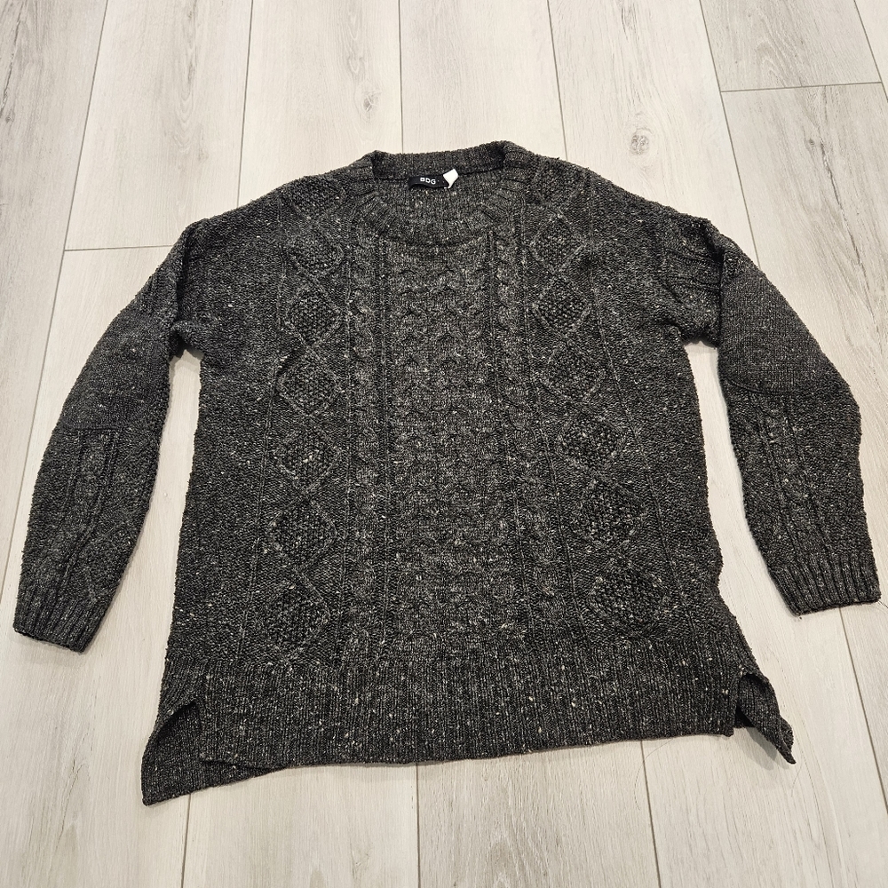 Urban Outfitters BDG Cable Knit Sweater, Gray, Black, XS
